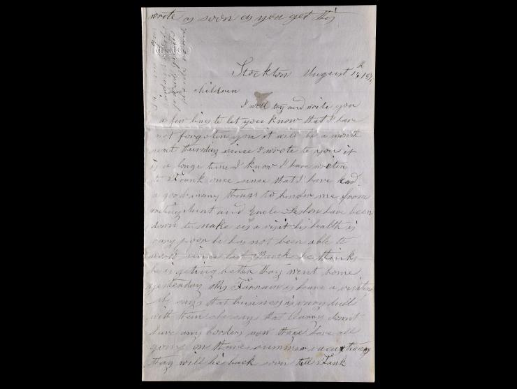 1875 Folded Letter from Stockton, California, Interesting Family Correspondence