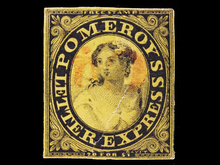 Pomeroy's Letter Express, 117L1, 5c Black on Yellow, Used, Wove Paper, Red Cancel, Position 1L