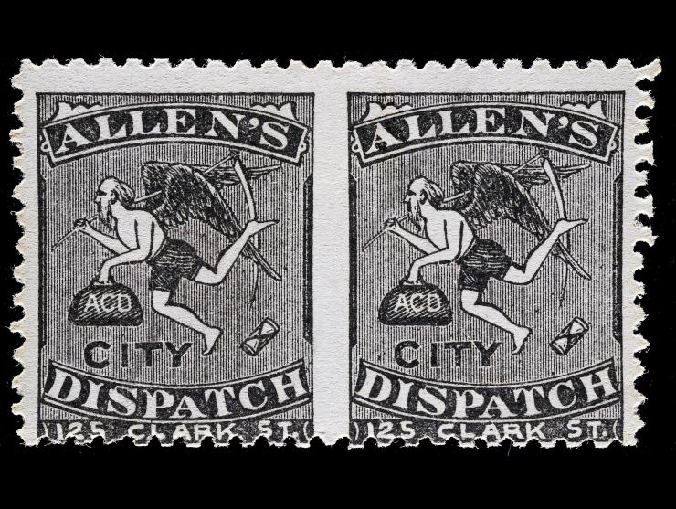 Allen's City Dispatch, 3L2a, Black Horizontal Pair Imperforate Between