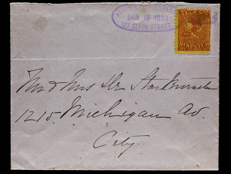 Allen's City Dispatch, 3L3, 1c Red on Yellow, Tied by Purple Company Cancel on Local Cover
