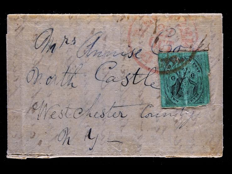 (Cole's) City Despatch Post, 40L4, 3c Black on Green Glazed, on 1847 Folded Letter