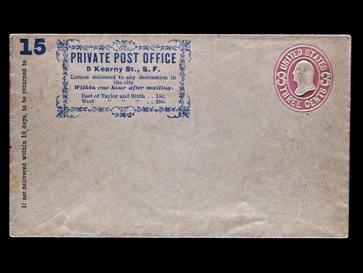 Private Post Office, San Francisco, California, 123LU2b, 15c Blue, Unused Entire U59 on Buff