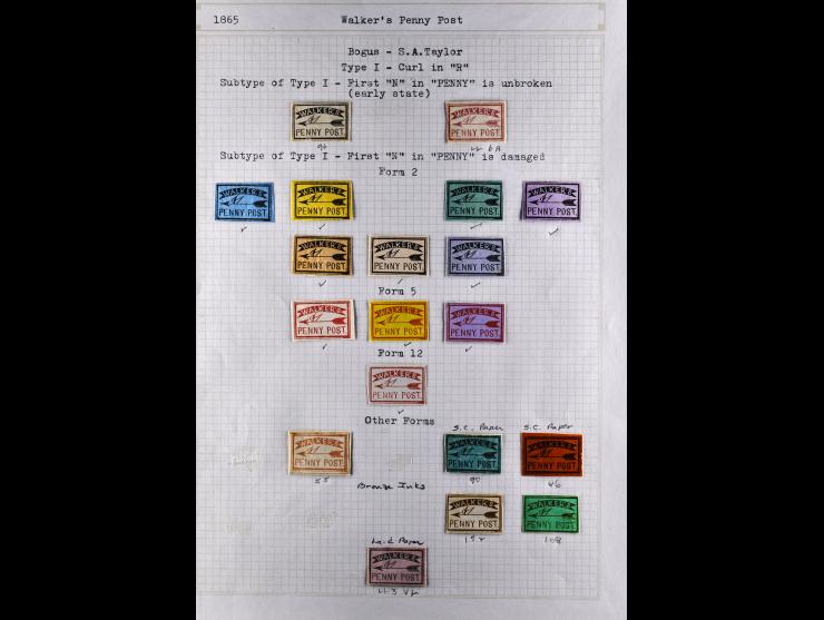 Walker’s Penny Post, Taylor Forgeries, 25 Stamps