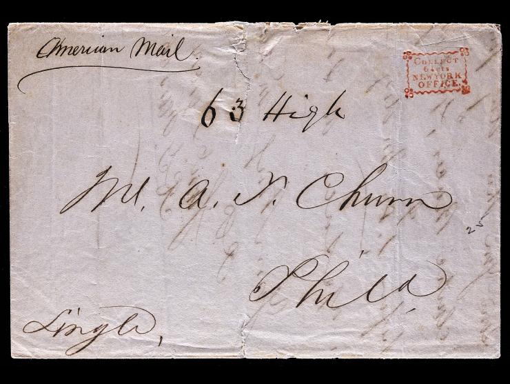 American Letter Mail Co., Red “Collect 1/4 Cents New York Office” on Local Philadelphia Folded Letter