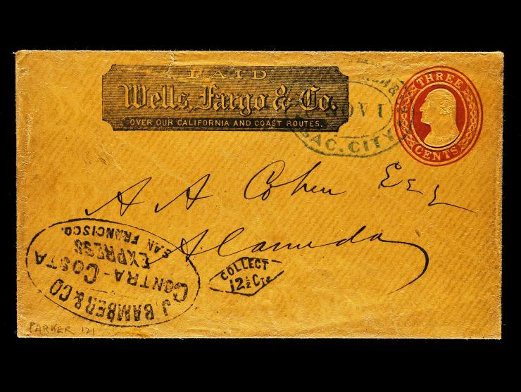 J. Bamber & Co's Contra Costa Express (BAM‐100) with Diamond "COLLECT 12 1/2 CTS" (WFE‐202h), Conjunctive Use on Wells, Fargo and Co. U10 Printed Frank