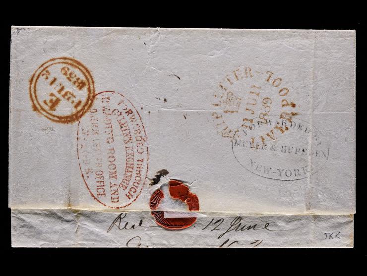 Gilpin's Exchange Reading Room, Red Forwarding Handstamp, with Meyer & Hupeden, Black Forwarding Handstamp, Havana to London