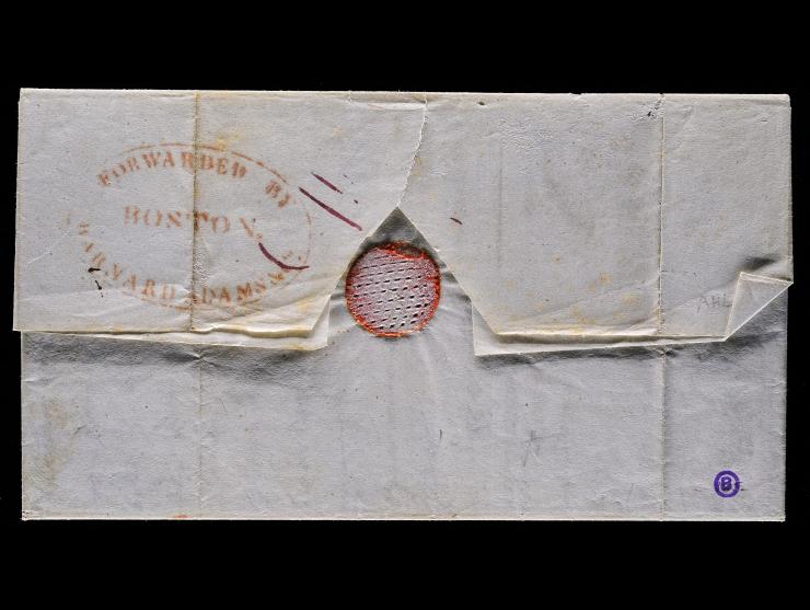 Barnard Adams, Red Oval Forwarding Handstamp on 1844 Buenos Aires to Philadelphia Transatlantic Cover via "Anna", 75c Rate