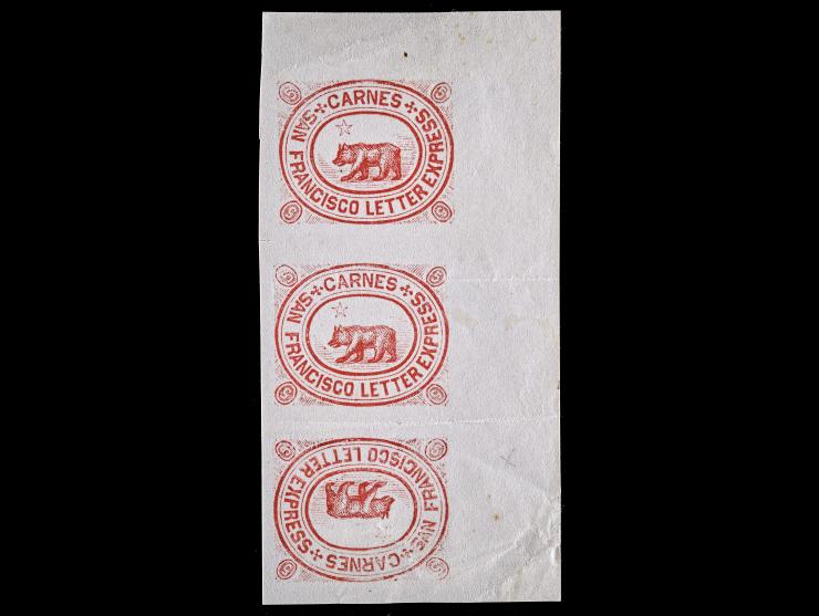 Carnes City Letter Express, 35L8, 5c Red, Strip of 3 Including a Tete-Bech Pair, Unused