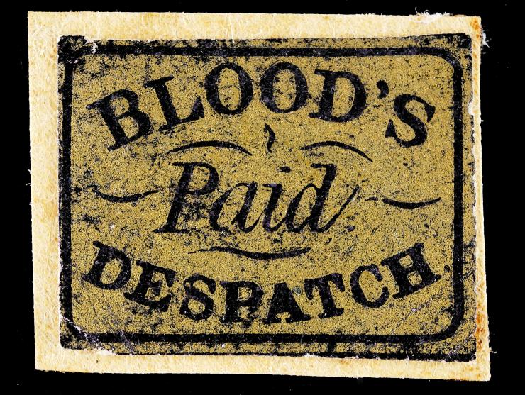 Blood's City Despatch, 1848, 2c Gold on Black, 15L12, Used Acid Tied on Piece