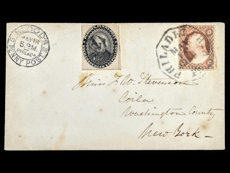 Blood's Penny Post, 1858, 1c Black with 3c Dull Red, on Cover