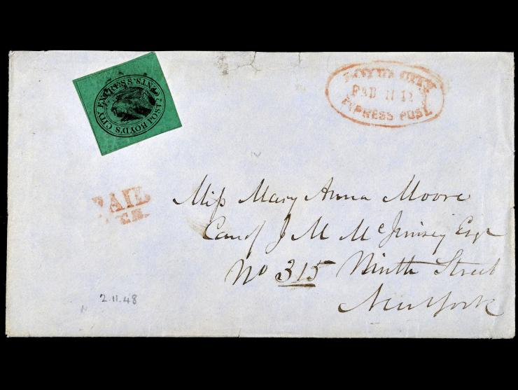 Boyd's City Express, 1845, 2c Black on Green, 20L4, on Folded Letter