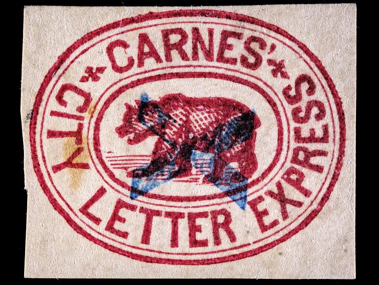 Carnes' City Letter Express, 10c Rose, blue "X" Overprint