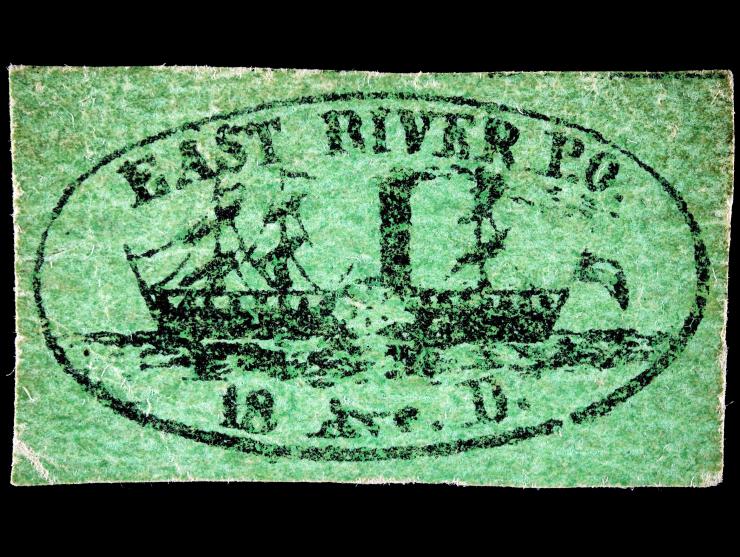 East River Post Office, 1c Black on Green Glazed, unused