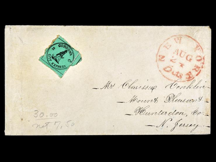 Gordon's City Express, 1848, 2c Black on Green, 72L3, on Cover