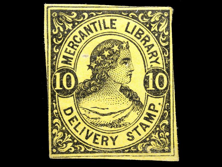 Mercantile Library Association, 1870, 5c Black on Yellow, 105L6, Unused