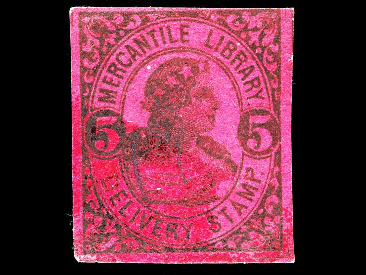 Mercantile Library Association, 1870, 5c Black on Maroon, 105L2, Unused