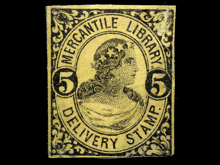 Mercantile Library Association, 1870, 5c Black on Yellow, 105L2, Unused