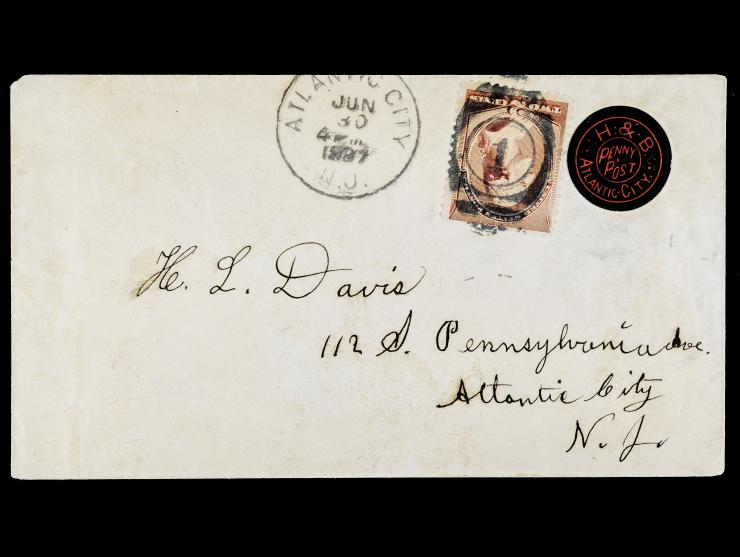 Hackney & Bolte Penny Post,1886 1c Black on Red, Die Cut, 153L1, with 2c Red brown, 210