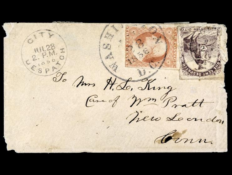One Cent Despatch (Wiley), 1856, 1c Violet, 112L1 Used with 3c, 11