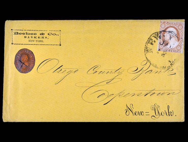 Price's City Express, 1857, 2c Black on Vermilion, 119L1 On Advertising Corner Card