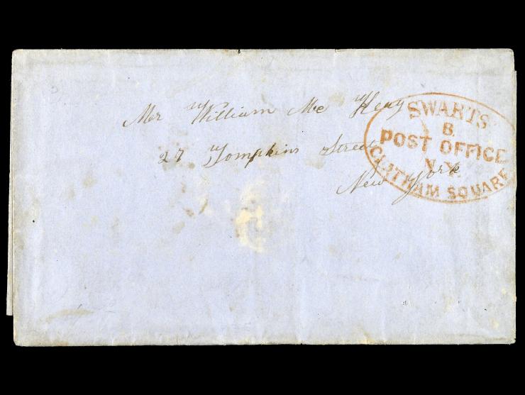 Swart's City Dispatch Stampless, Chatham Square Red oval postmark