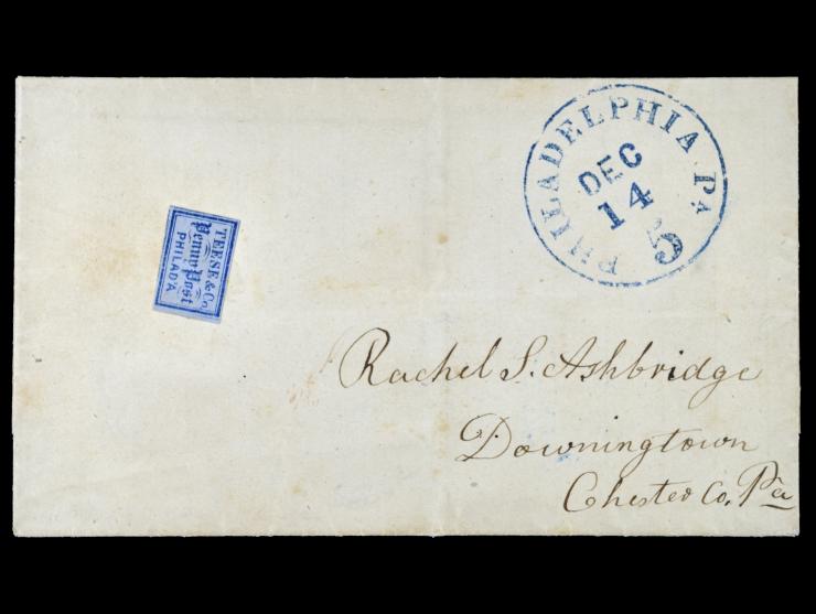 Teese & Co. Penny Post, 1852, 1c Blue on Bluish, 137L, Uncancelled on Cover