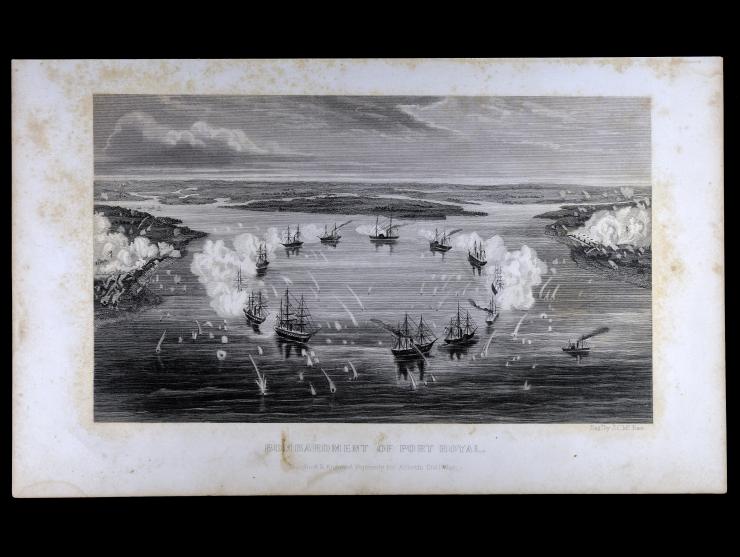 Bombardment of Port Royal Engraved Illustration