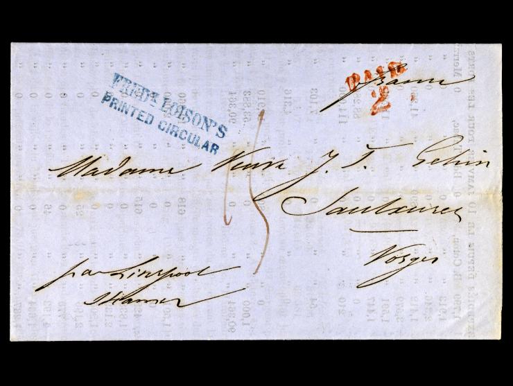 1855 "Fredk Loison's Printed Circular" Handstamp on Printer Circular from New Orleans to France