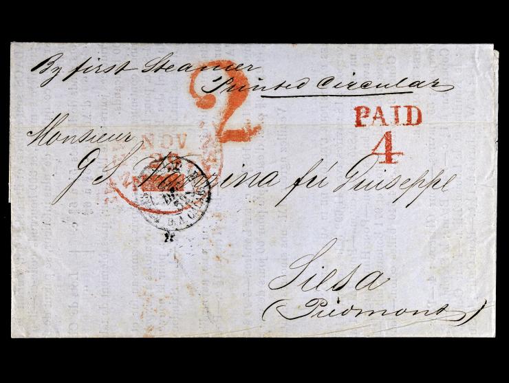 1848 British Postal Treaty, New Orleans Printed Circular to Kingdom of Sardinia