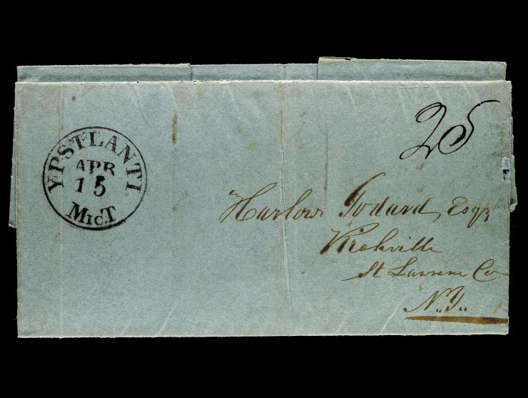 1835 Ypsilanti, Michigan Territory, Folded Letter to New York