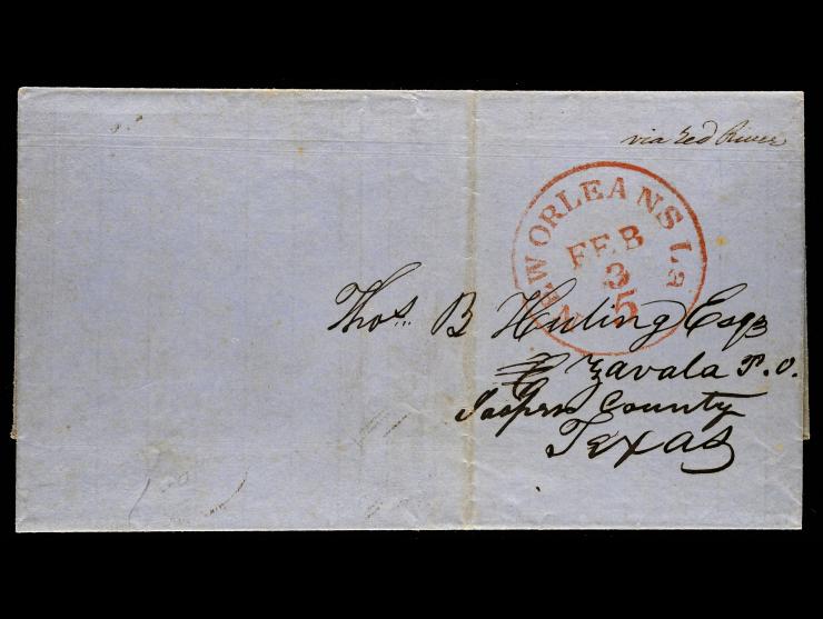 Via Red River on 1852 Folded Cover to Texas, New Orleans Integral Rate Marking