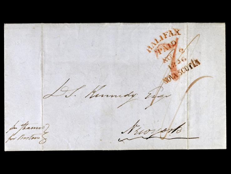 1846 Halifax "PAID" Tombstone, Folded Letter to New York, Kennedy Correspondence