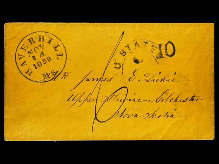 1859 "U. States" Exchange Office Arced Handstamp on Folded Letter to Nova Scotia