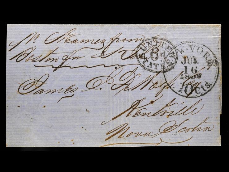 1859 New York to Kentville, Nova Scotia Via Boston, 6d Exchange Office