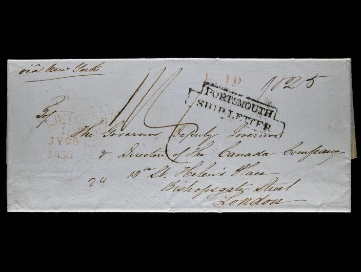 1835 Canada to London, via New York, Portsmouth Ship Letter