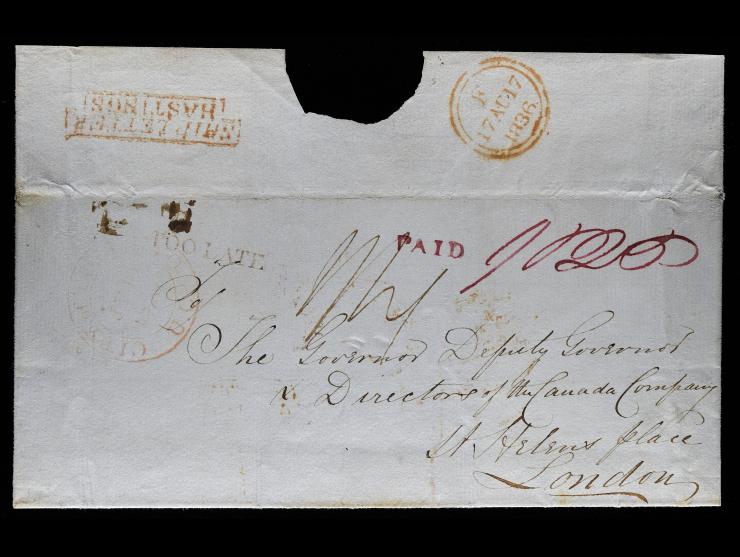 1836 Hastings Ship Letter, Toronto, Canada to London, England via US and Hastings