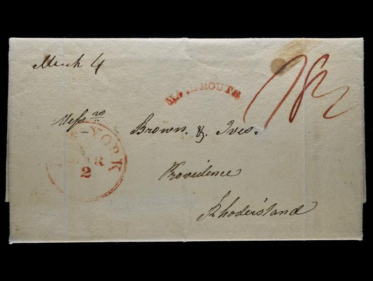 MAIL ROUTE marking, 1829 Folded Letter New Orleans to Philadelphia