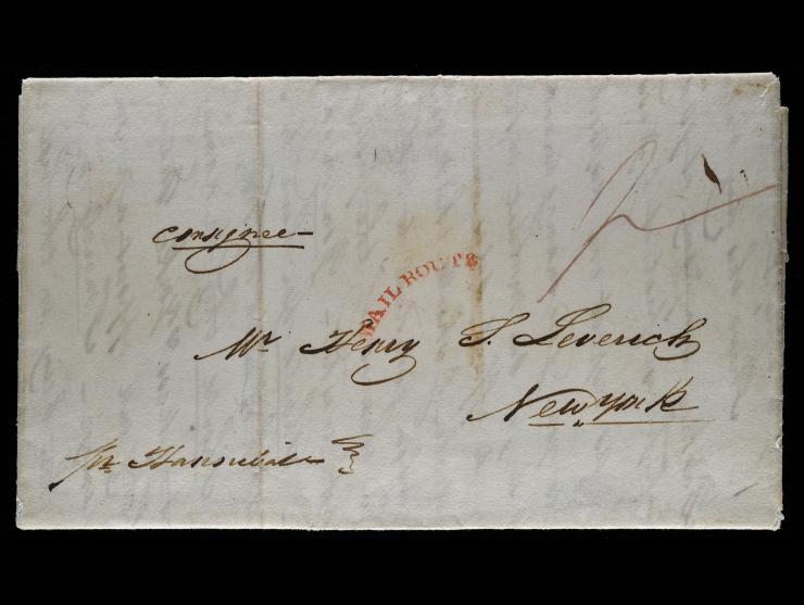 MAIL ROUTE marking, 1829 Folded Letter to New York