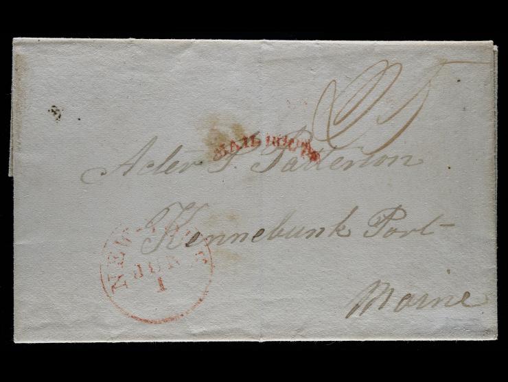 MAIL ROUTE marking, Folded Letter to Maine