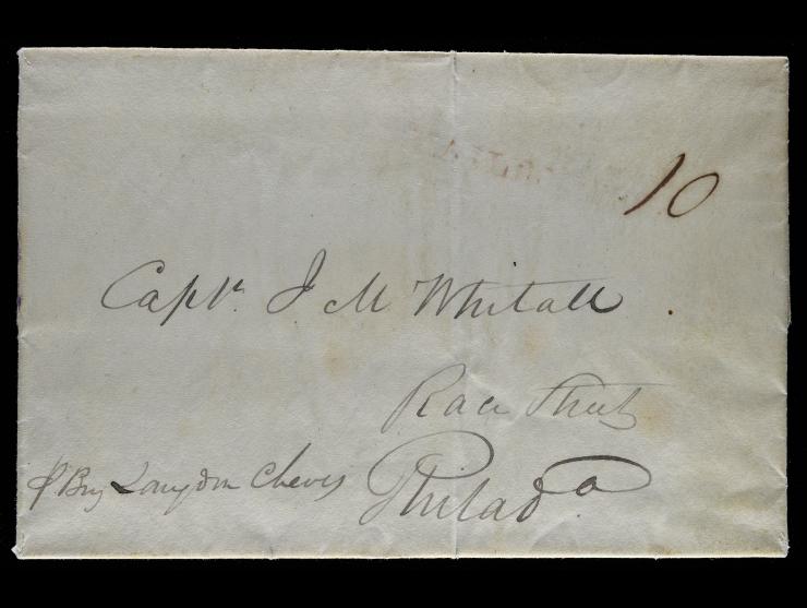MAIL ROUTE marking, 1829 Folded Letter to Philadelphia