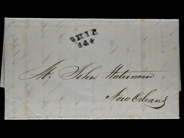 SHIP 14 1/2 Handstamp on 1827 Folded Letter to New Orleans