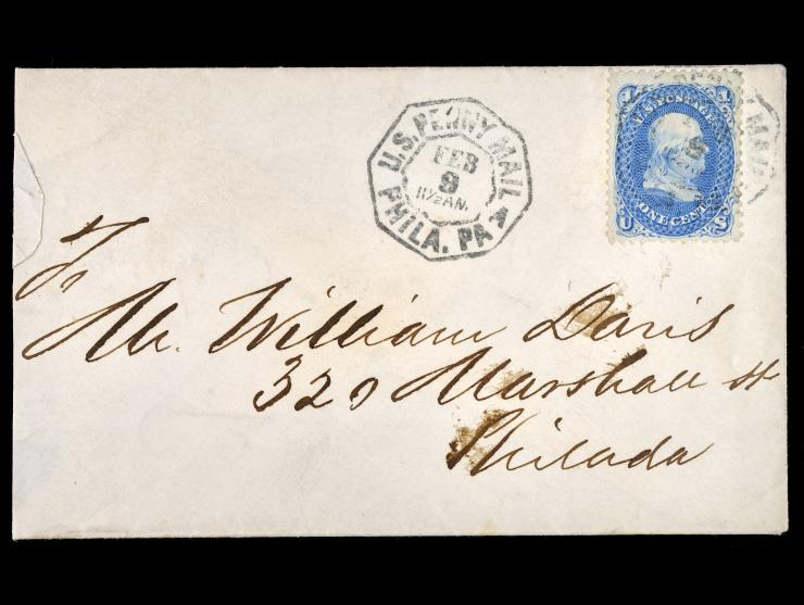 #24 1c Blue, tied on Cover by U.S.P.O. Dispatch Philadelphia Carrier cds