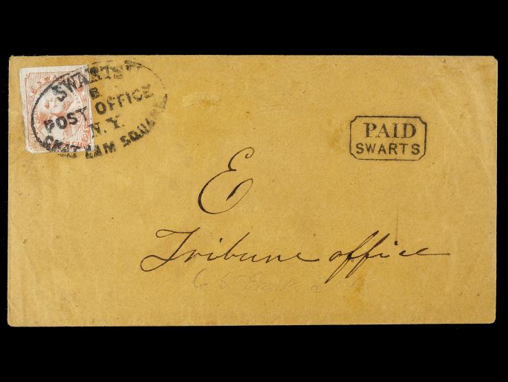 Swart's City Dispatch Post ,1849,1c Red, 136L9, Tied with Black Swart's Chatham Square postmark