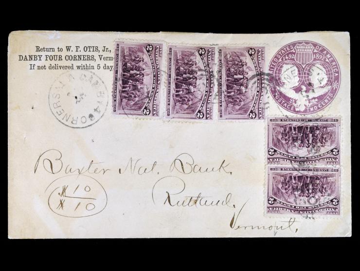 Five #231 2c Columbian Singles on U349 2c Violet Columbian Postal Stationary, Registered