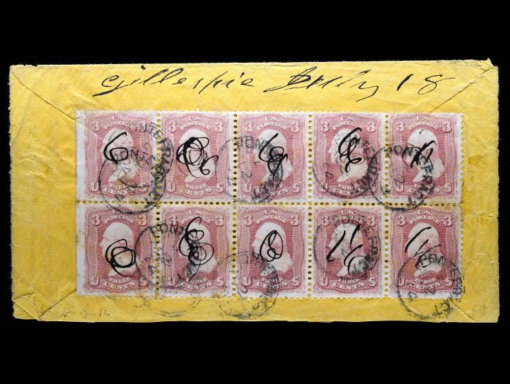 #65 3c Rose Horizontal Block of 10 on Cover to Pontefract, England