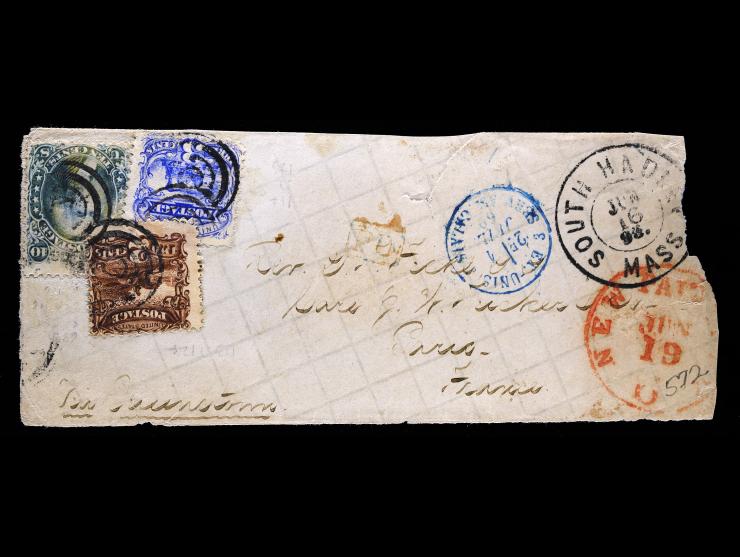 #68, #113, & #114 on Cover Front From South Hadley, Mass to Erie, France