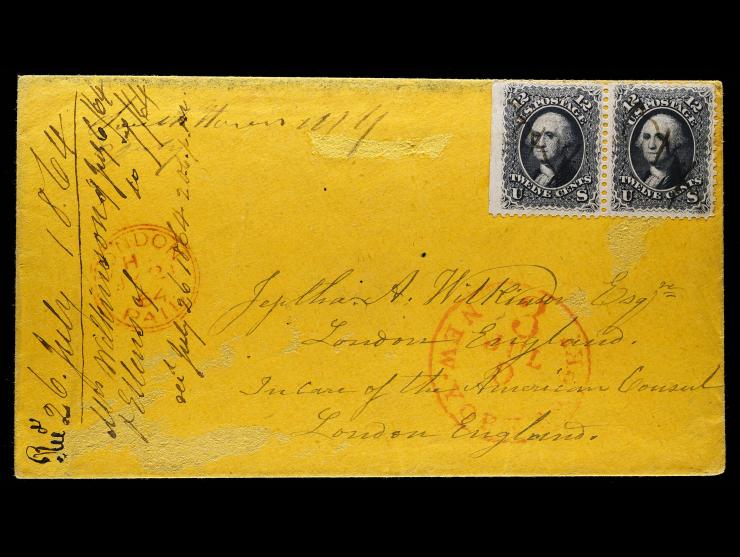 #69 12c Black Pair on Cover to London, South Haven