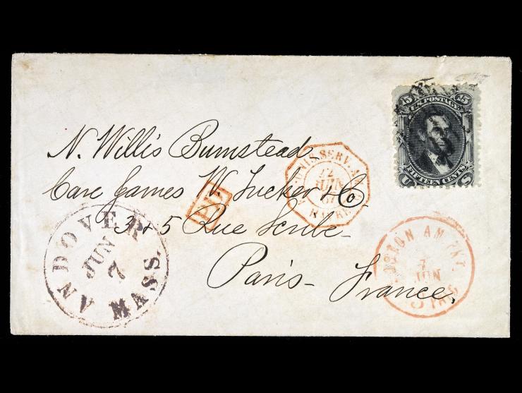 #77 15c Black Tied on 1867 Cover to Paris, France with Boston AM PKT