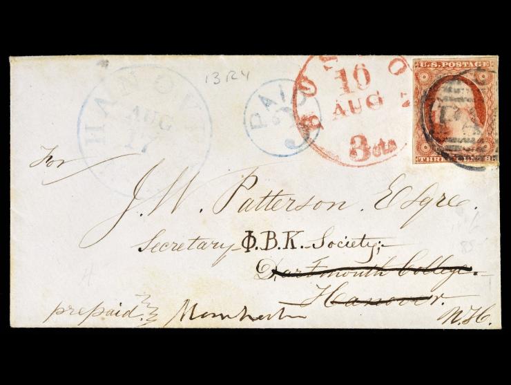 #11 3c Dull Red, Tied on Cover to Hanover, NH to Phi Beta Kappa Secretary