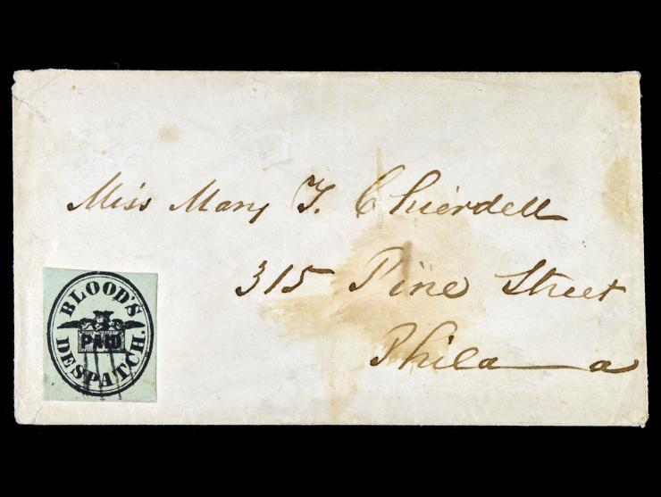 Blood's Despatch, 1848, 2c Black on Pale Green, 15L11, on Cover to Philadelphia